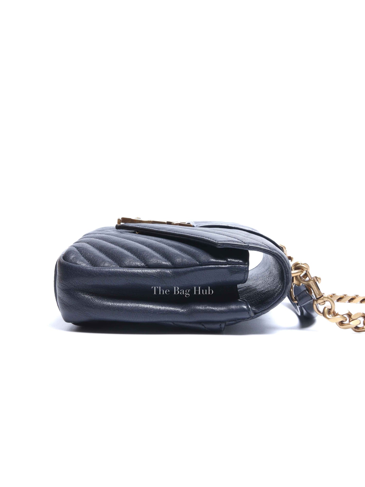 Saint Laurent Deep Marine Sheepskin Matelasse Chevron Monogram Medium College Bag