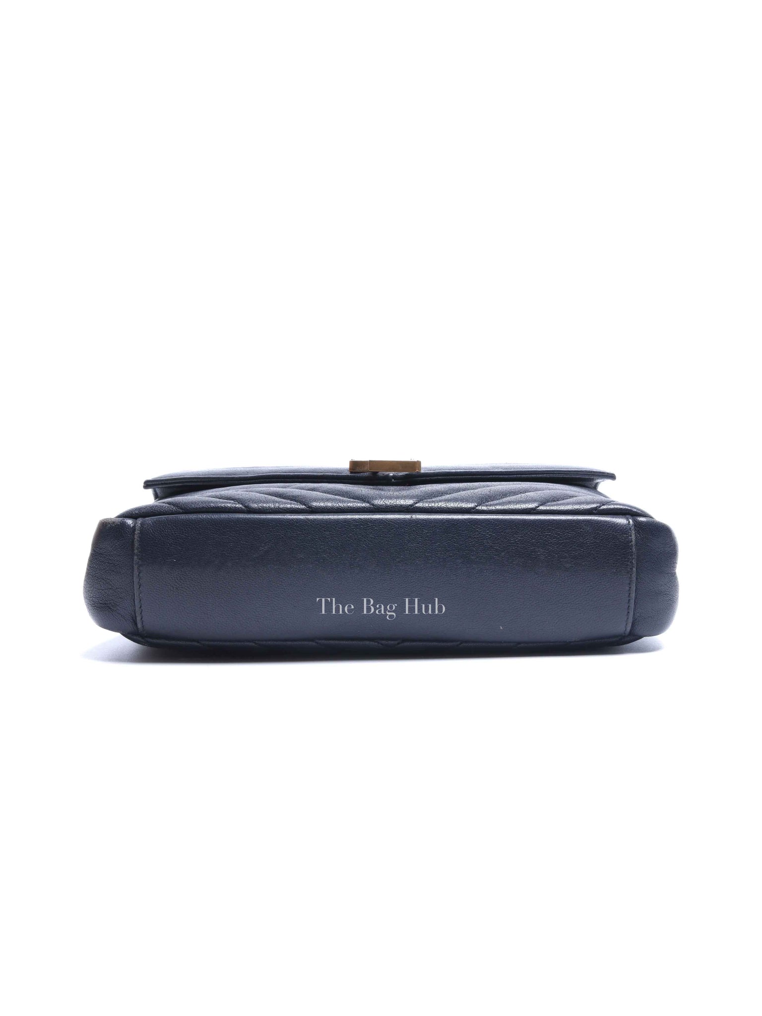 Saint Laurent Deep Marine Sheepskin Matelasse Chevron Monogram Medium College Bag