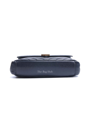 Saint Laurent Deep Marine Sheepskin Matelasse Chevron Monogram Medium College Bag