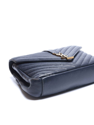 Saint Laurent Deep Marine Sheepskin Matelasse Chevron Monogram Medium College Bag