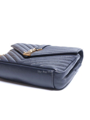 Saint Laurent Deep Marine Sheepskin Matelasse Chevron Monogram Medium College Bag