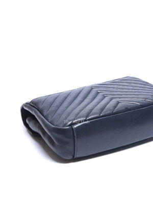 Saint Laurent Deep Marine Sheepskin Matelasse Chevron Monogram Medium College Bag