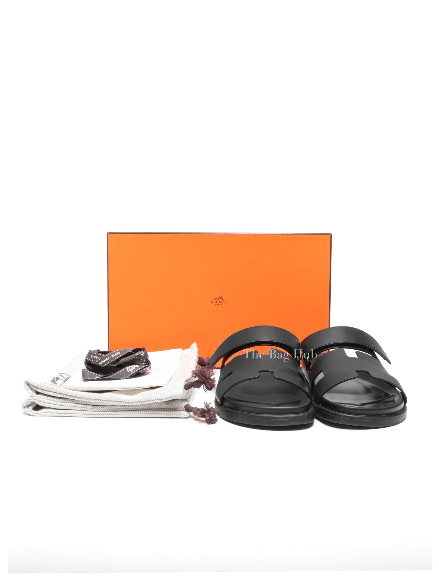 Hermes Noir Calfskin Chypre Sandals Size 41.5