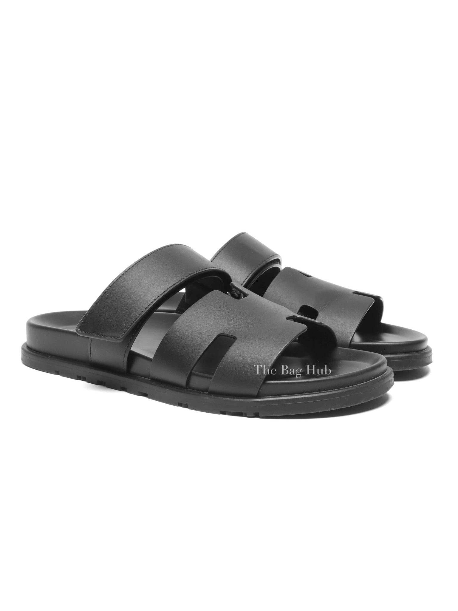 Hermes Noir Calfskin Chypre Sandals Size 41.5