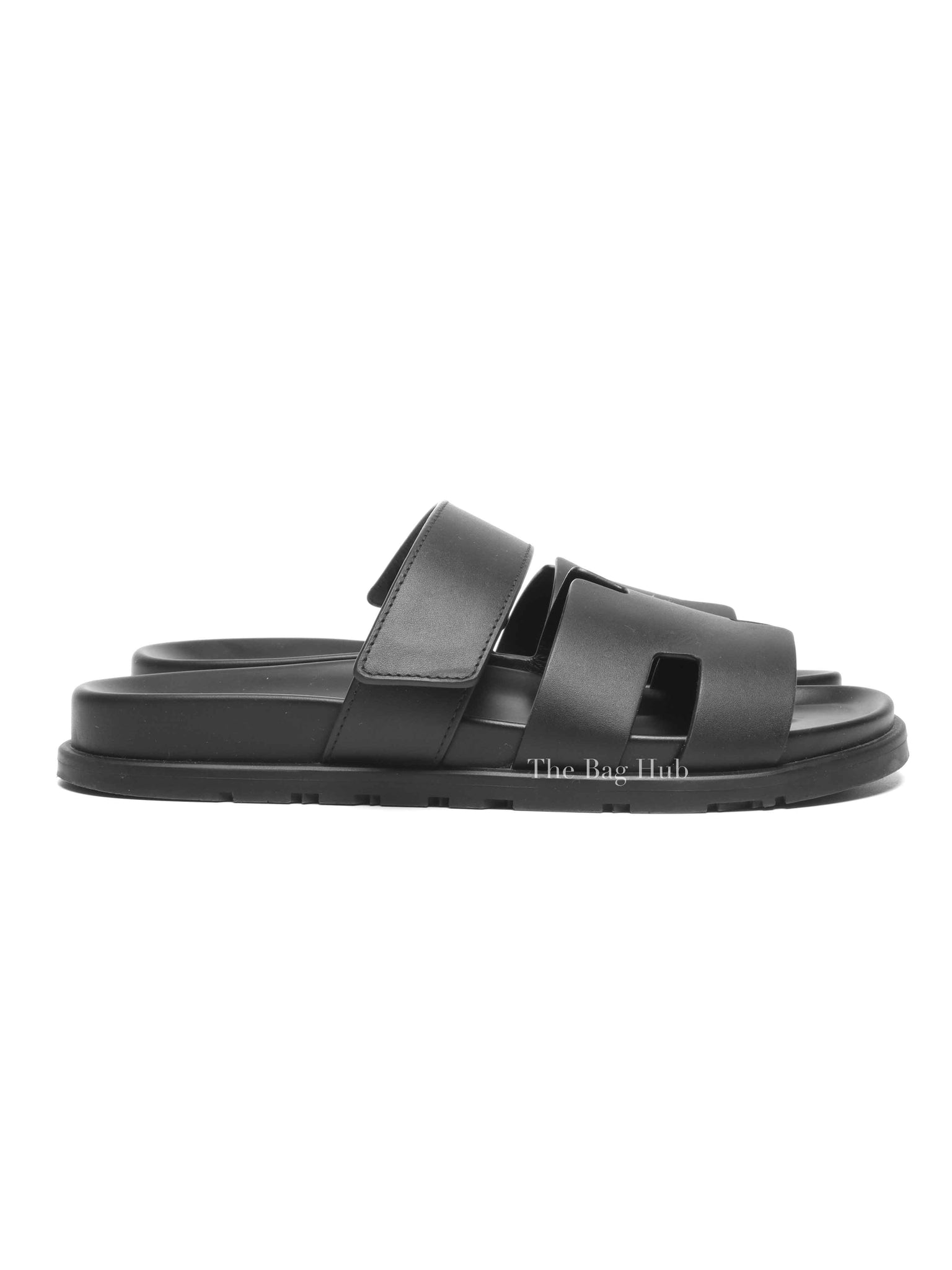 Hermes Noir Calfskin Chypre Sandals Size 41.5