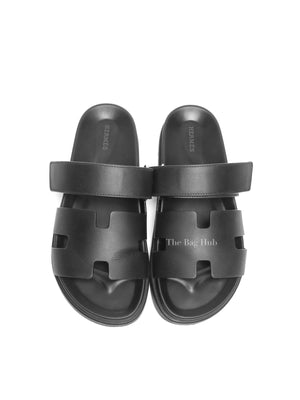 Hermes Noir Calfskin Chypre Sandals Size 41.5