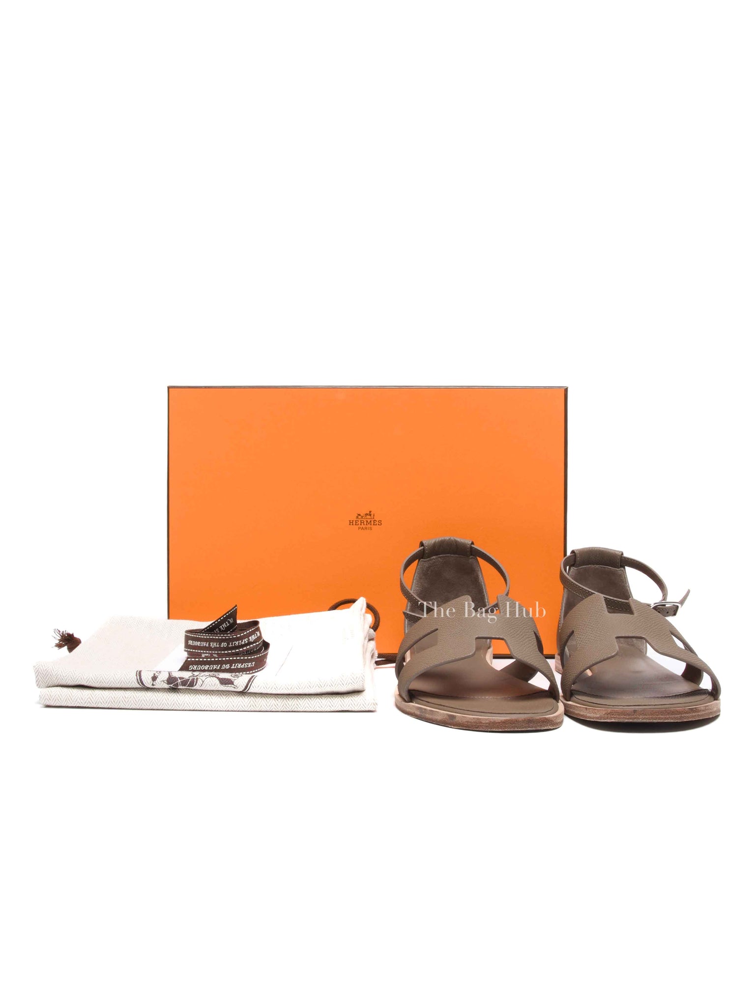 Hermes Etoupe Epsom Santorini Sandals Size 37