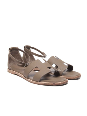 Hermes Etoupe Epsom Santorini Sandals Size 37