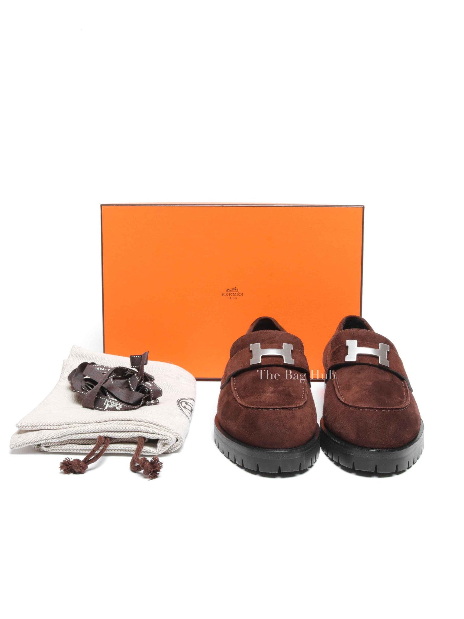Hermes Chocolat Suede Goatskin Fauborg Loafers Size 37