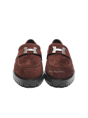 Hermes Chocolat Suede Goatskin Fauborg Loafers Size 37