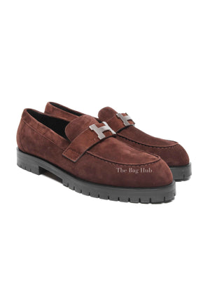 Hermes Chocolat Suede Goatskin Fauborg Loafers Size 37