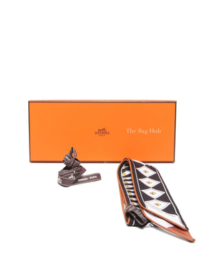 Hermes Noir/Blanc/Caramel Silk Colliers et Chiens Twilly
