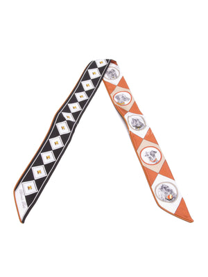 Hermes Noir/Blanc/Caramel Silk Colliers et Chiens Twilly