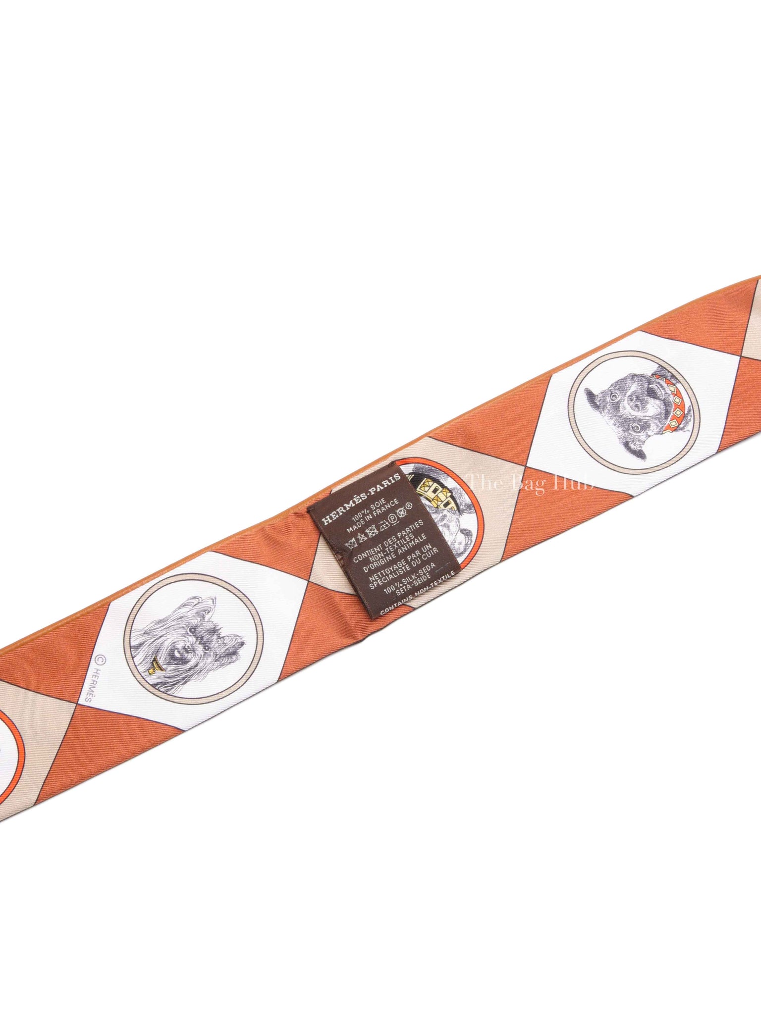 Hermes Noir/Blanc/Caramel Silk Colliers et Chiens Twilly