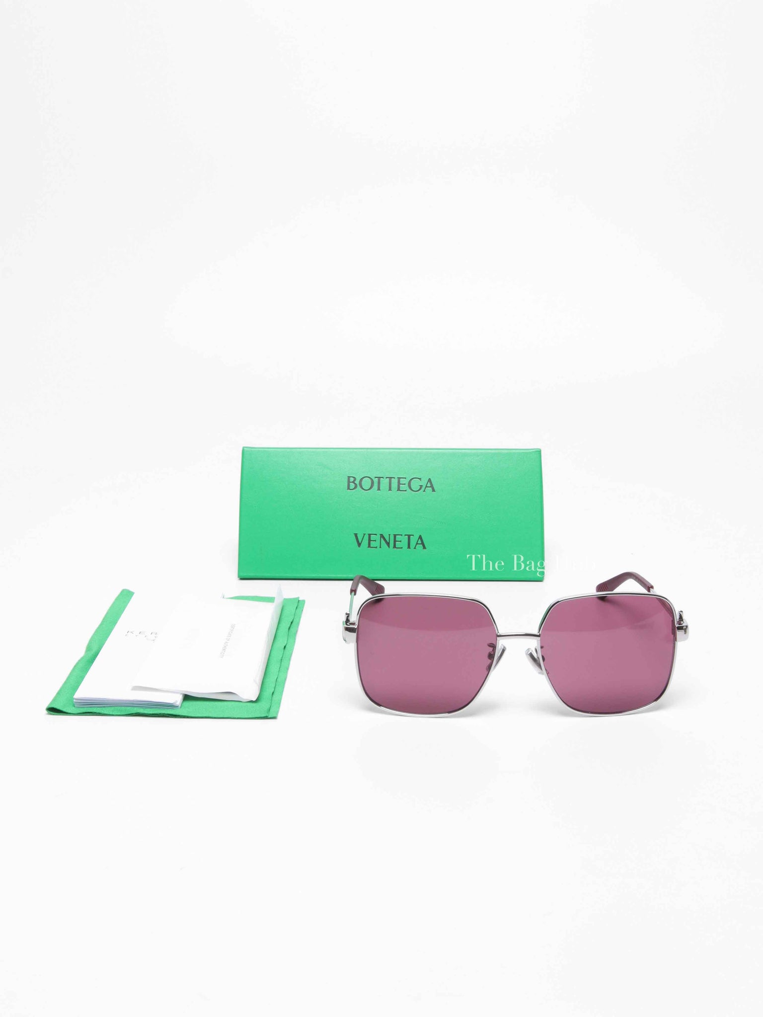 Bottega Veneta Maroon/Silver Metal Square Sunglasses