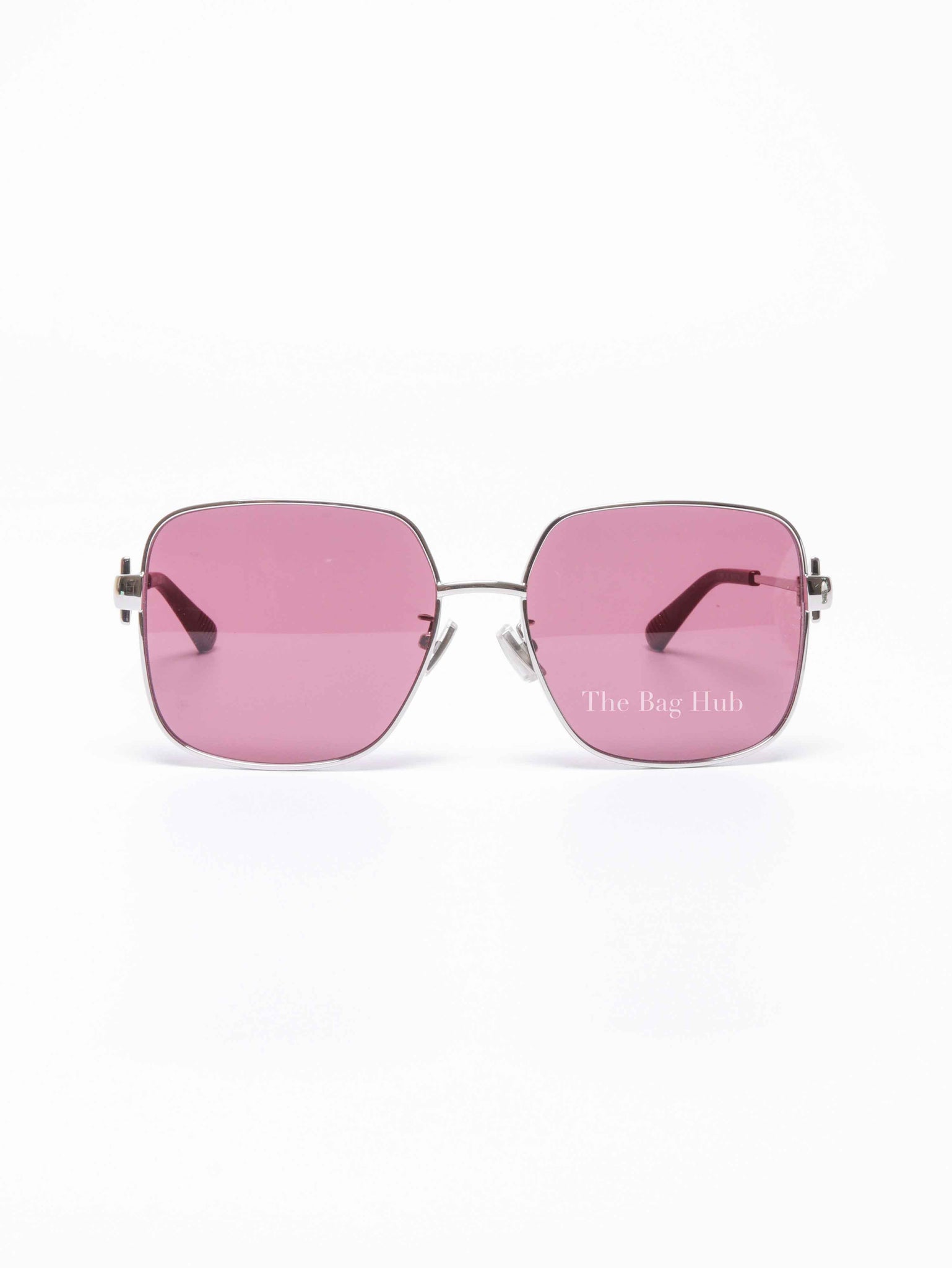 Bottega Veneta Maroon/Silver Metal Square Sunglasses