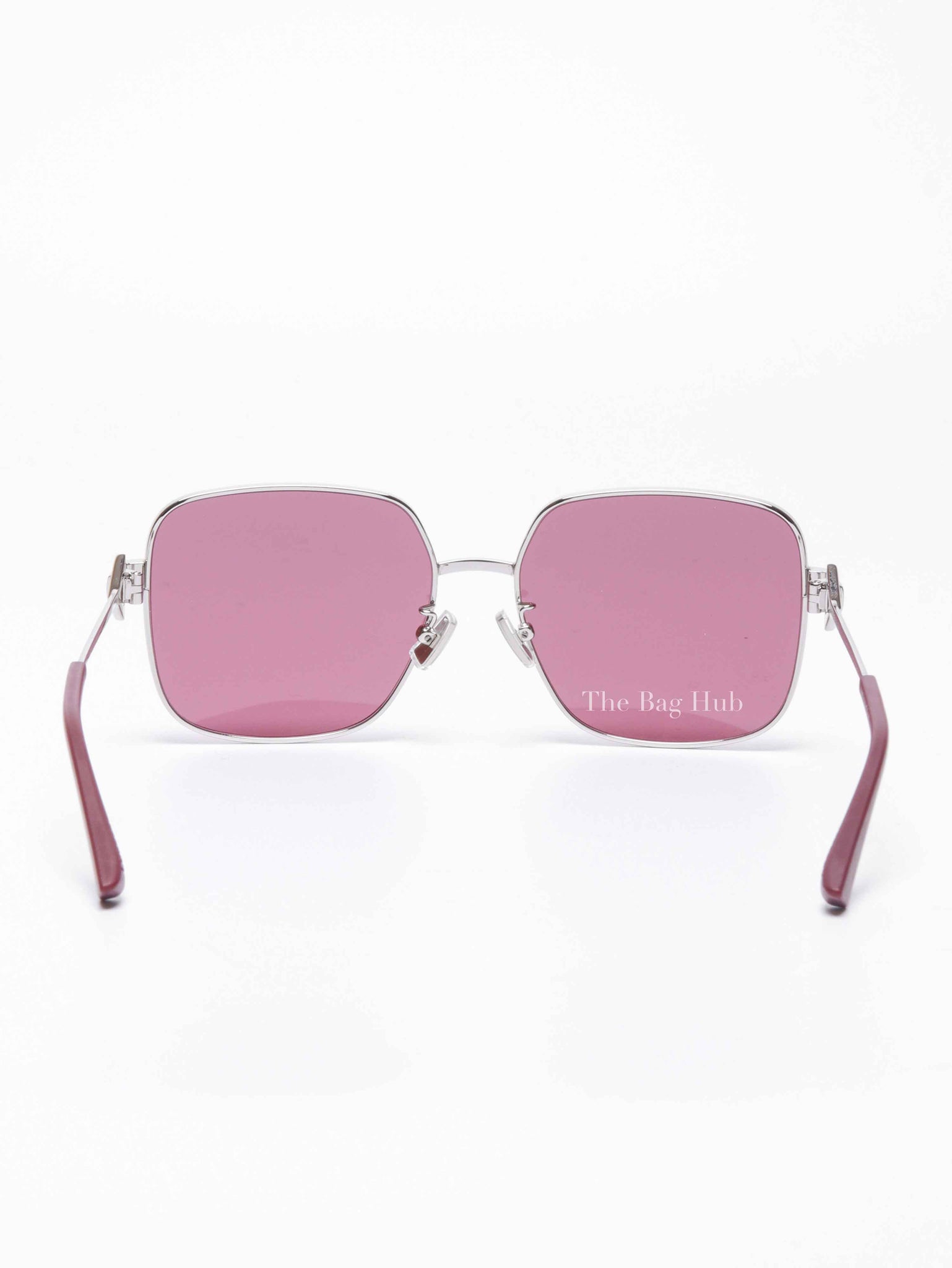 Bottega Veneta Maroon/Silver Metal Square Sunglasses