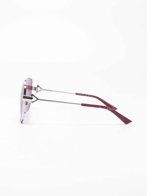 Bottega Veneta Maroon/Silver Metal Square Sunglasses