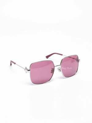 Bottega Veneta Maroon/Silver Metal Square Sunglasses