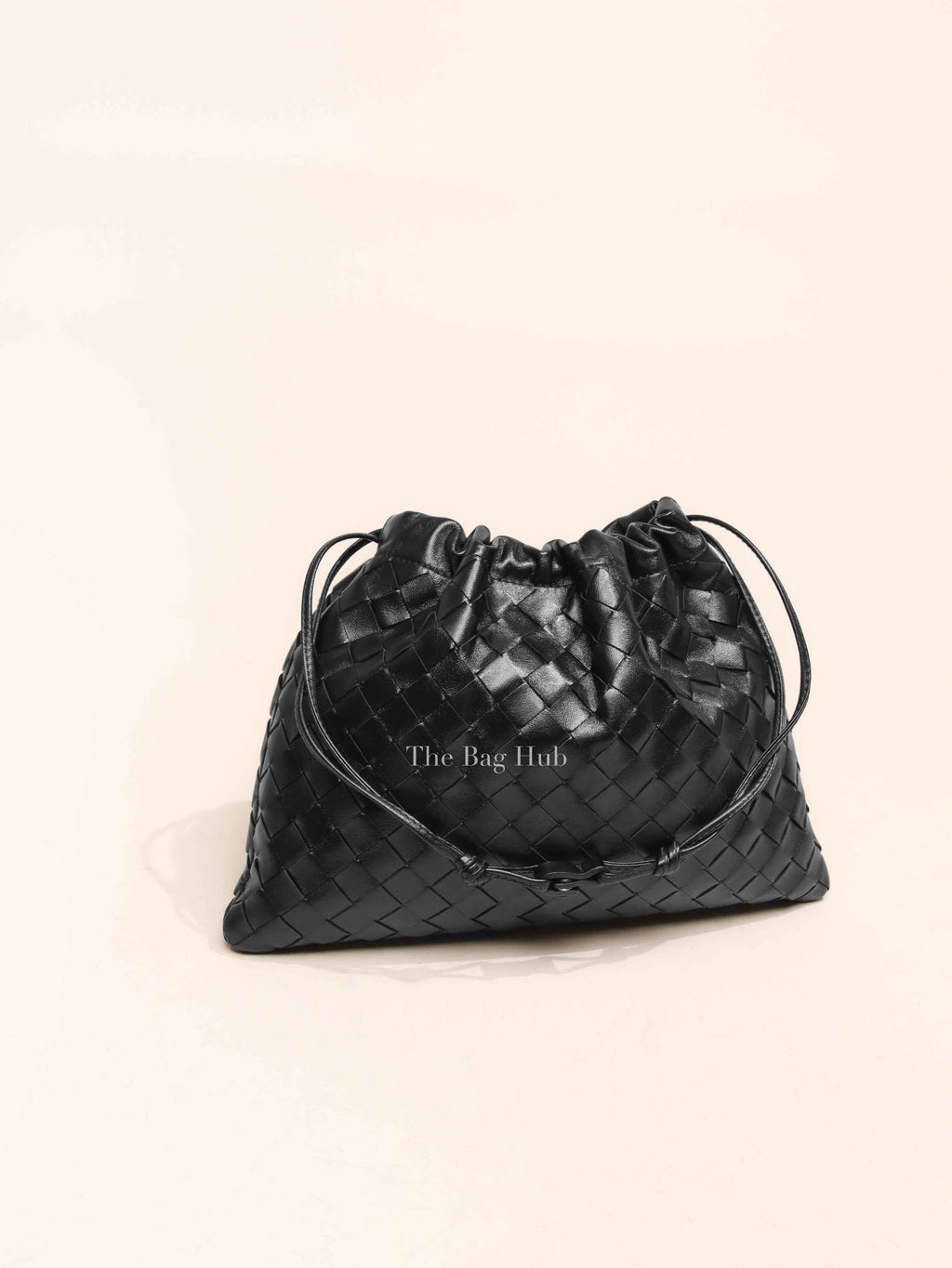 Bottega Veneta Black Intercciato Leather Medium Pouch Bag
