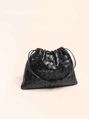 Bottega Veneta Black Intercciato Leather Medium Pouch Bag