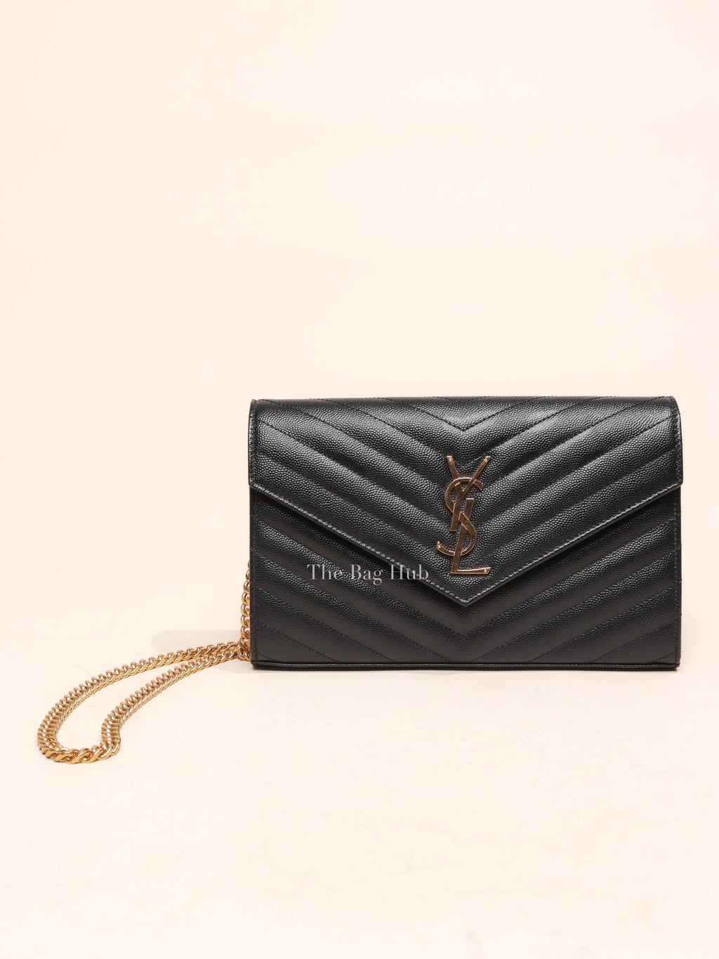 Saint Laurent Black Grain De Poudre Leather Classic Cassandre Chain Wallet GHW