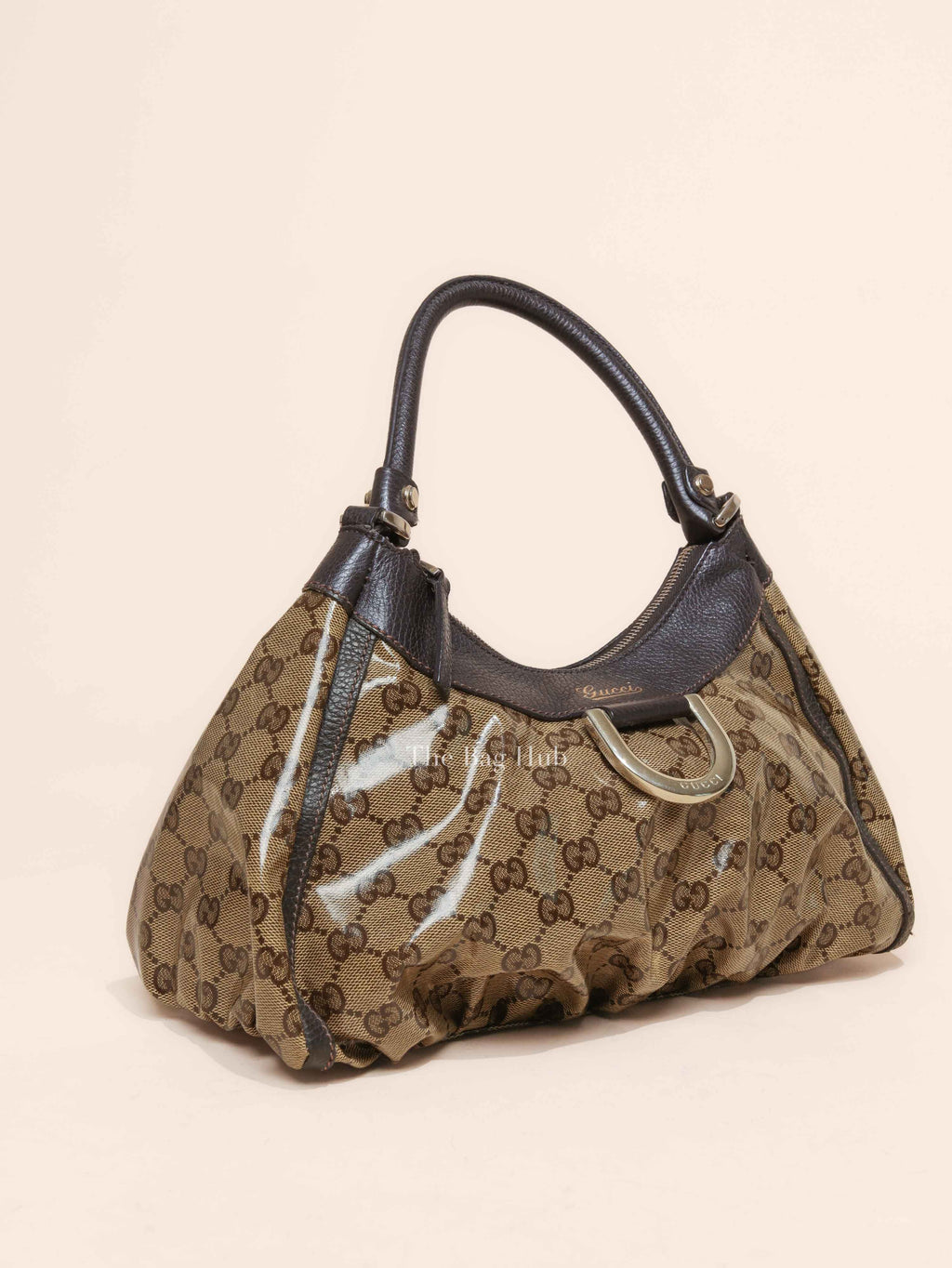 Gucci Brown Crystal Monogram D Ring Hobo Bag