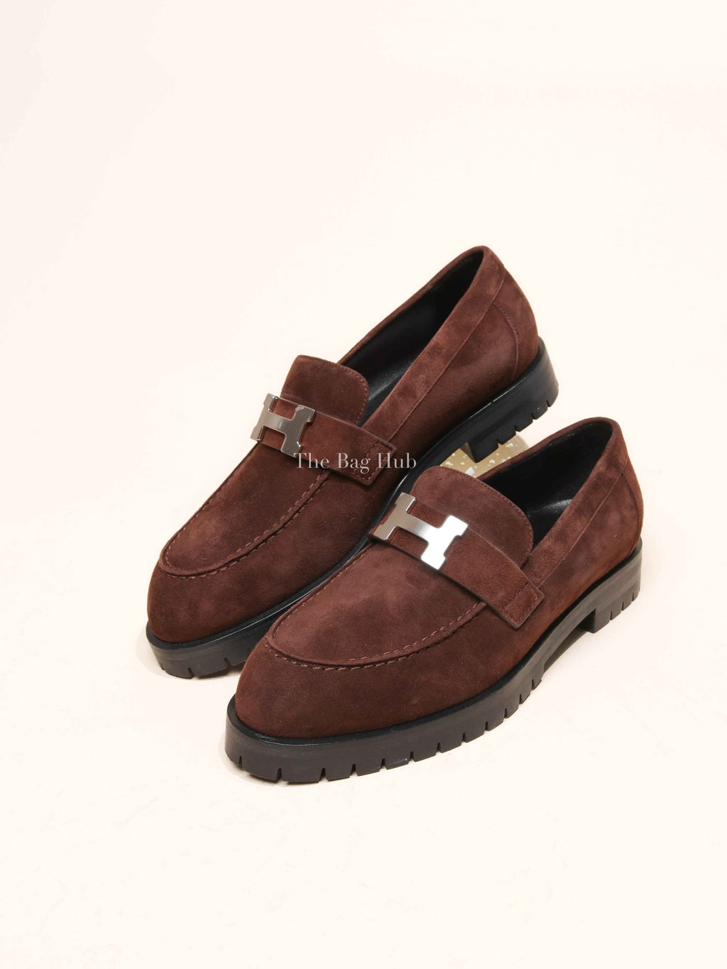 Hermes Chocolat Suede Goatskin Fauborg Loafers Size 37