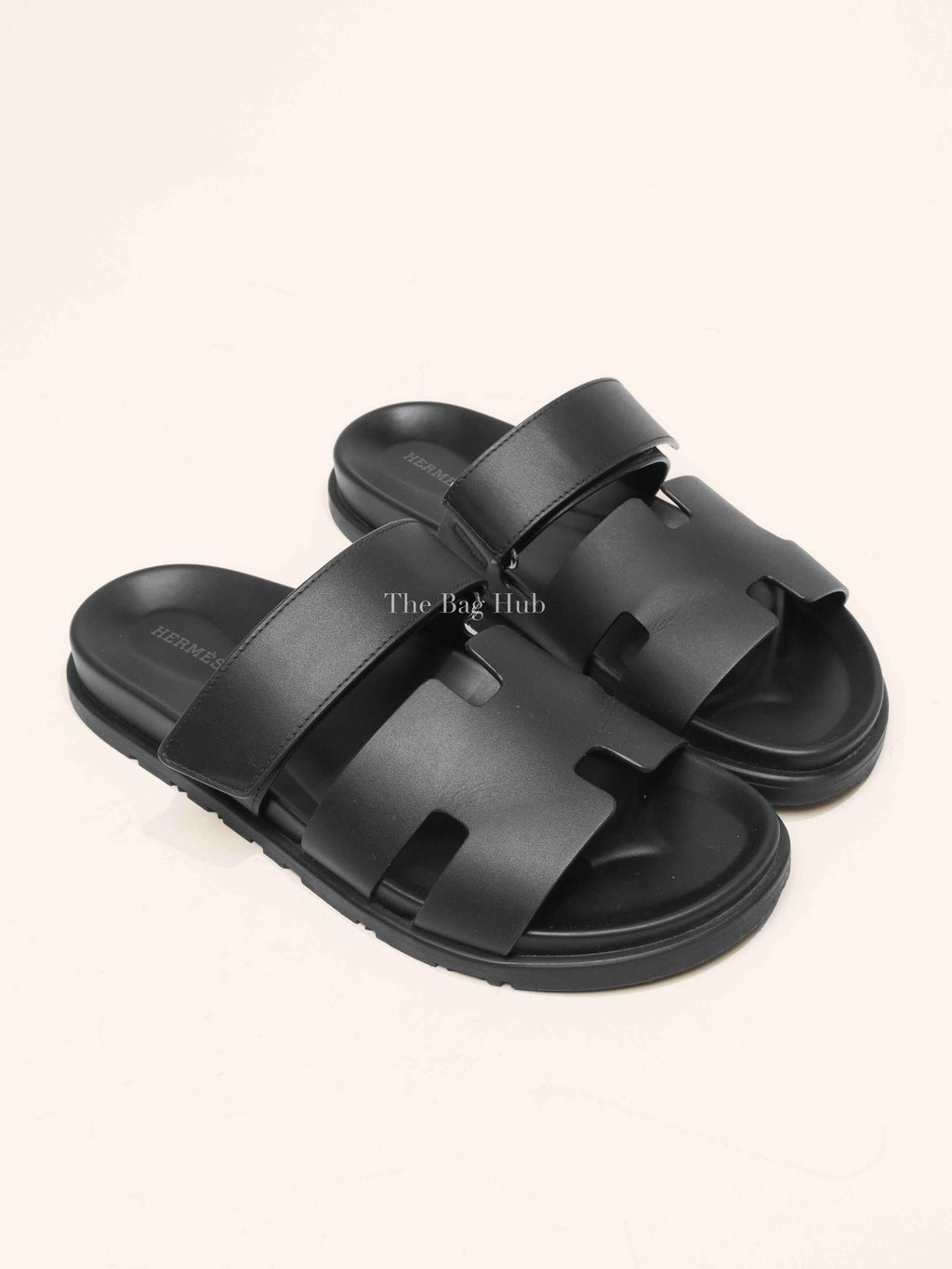 Hermes Noir Calfskin Chypre Sandals Size 41.5