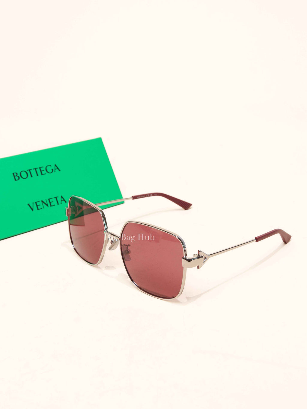 Bottega Veneta Maroon/Silver Metal Square Sunglasses