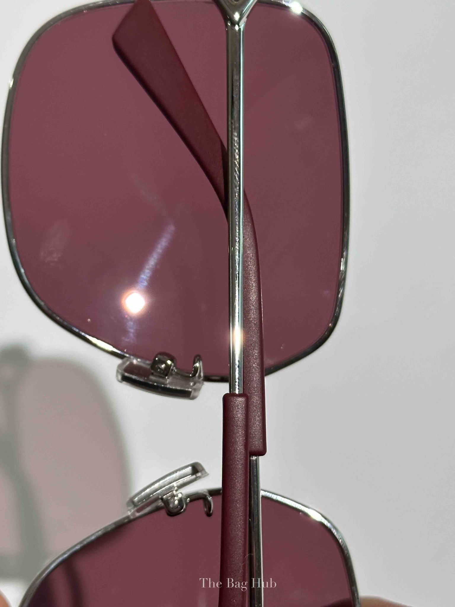Bottega Veneta Maroon/Silver Metal Square Sunglasses