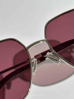 Bottega Veneta Maroon/Silver Metal Square Sunglasses