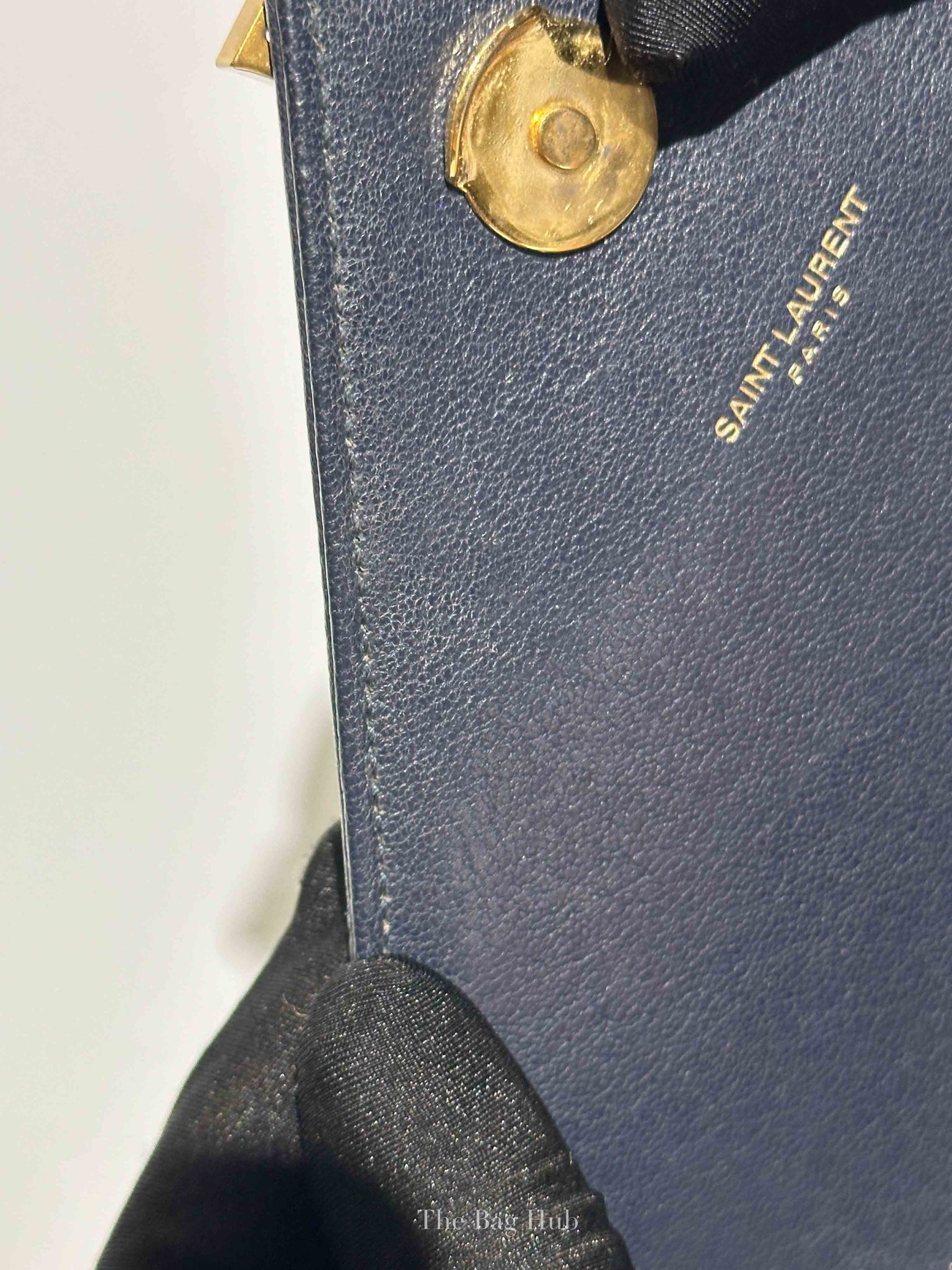 Saint Laurent Deep Marine Sheepskin Matelasse Chevron Monogram Medium College Bag