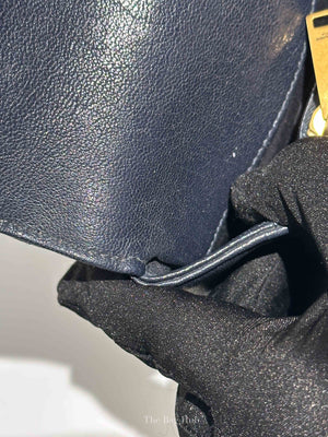 Saint Laurent Deep Marine Sheepskin Matelasse Chevron Monogram Medium College Bag