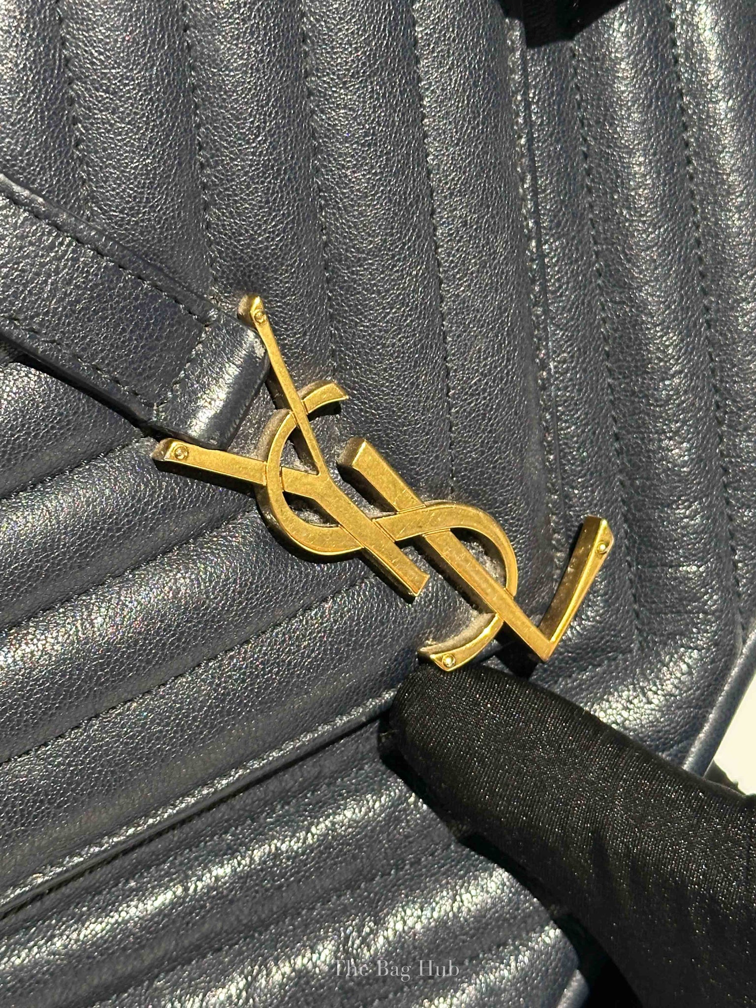 Saint Laurent Deep Marine Sheepskin Matelasse Chevron Monogram Medium College Bag