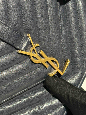Saint Laurent Deep Marine Sheepskin Matelasse Chevron Monogram Medium College Bag