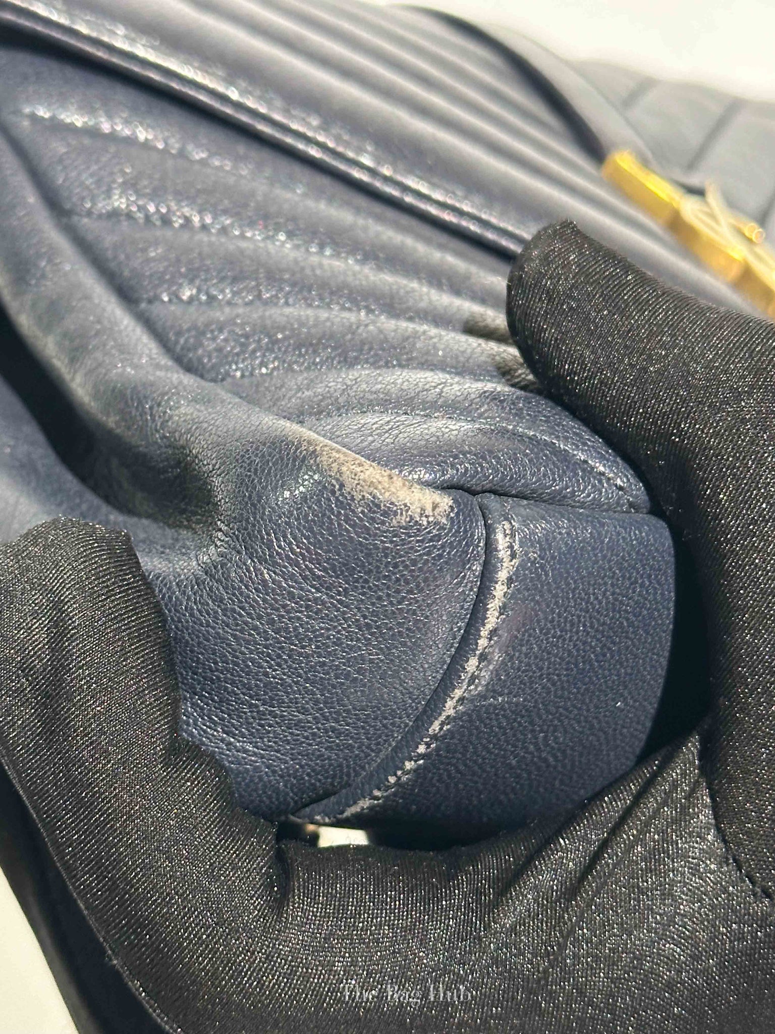 Saint Laurent Deep Marine Sheepskin Matelasse Chevron Monogram Medium College Bag