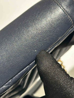 Saint Laurent Deep Marine Sheepskin Matelasse Chevron Monogram Medium College Bag