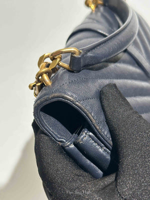Saint Laurent Deep Marine Sheepskin Matelasse Chevron Monogram Medium College Bag