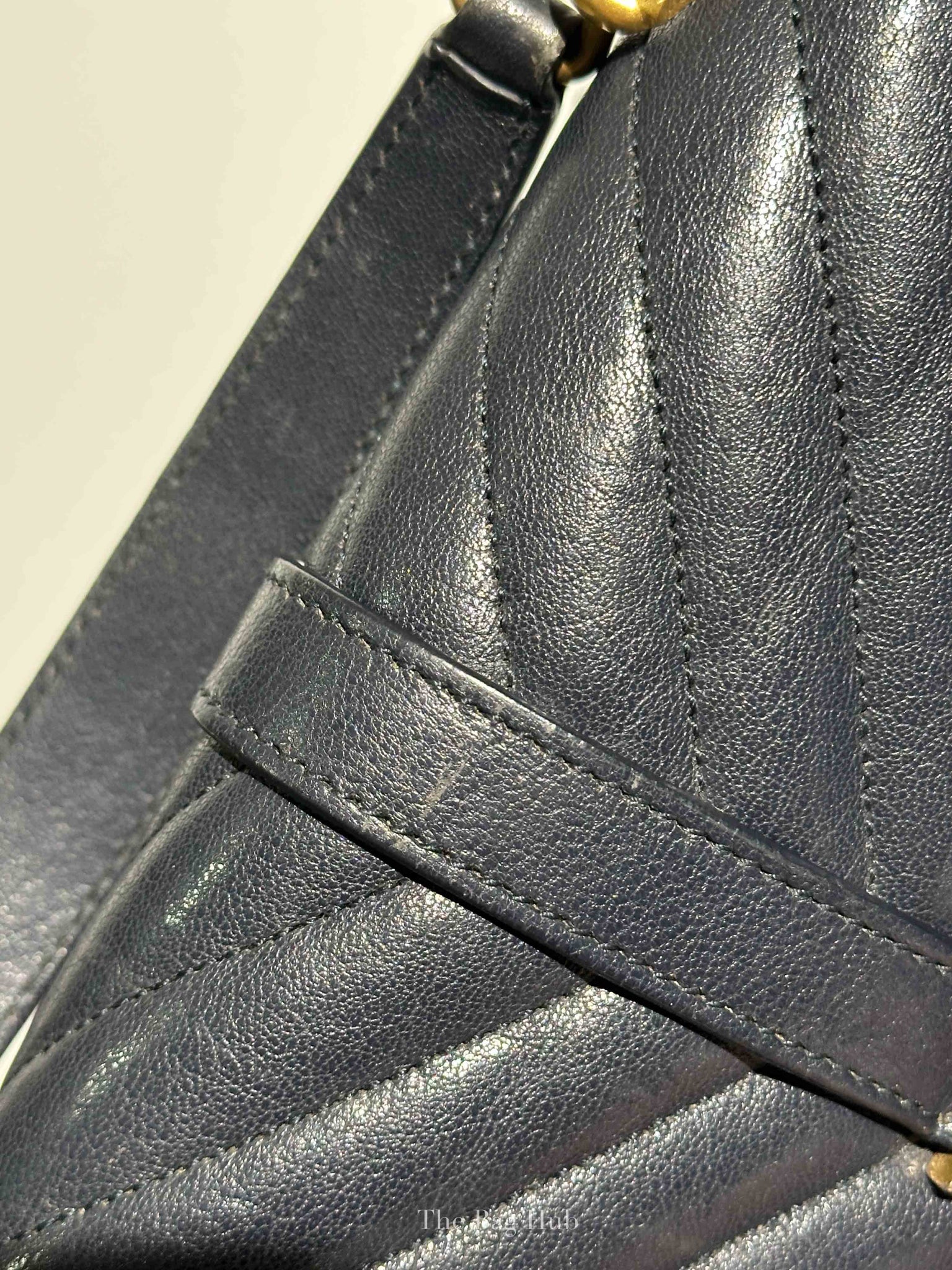 Saint Laurent Deep Marine Sheepskin Matelasse Chevron Monogram Medium College Bag