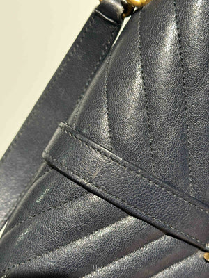 Saint Laurent Deep Marine Sheepskin Matelasse Chevron Monogram Medium College Bag