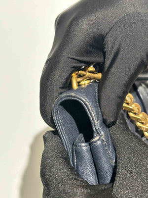 Saint Laurent Deep Marine Sheepskin Matelasse Chevron Monogram Medium College Bag