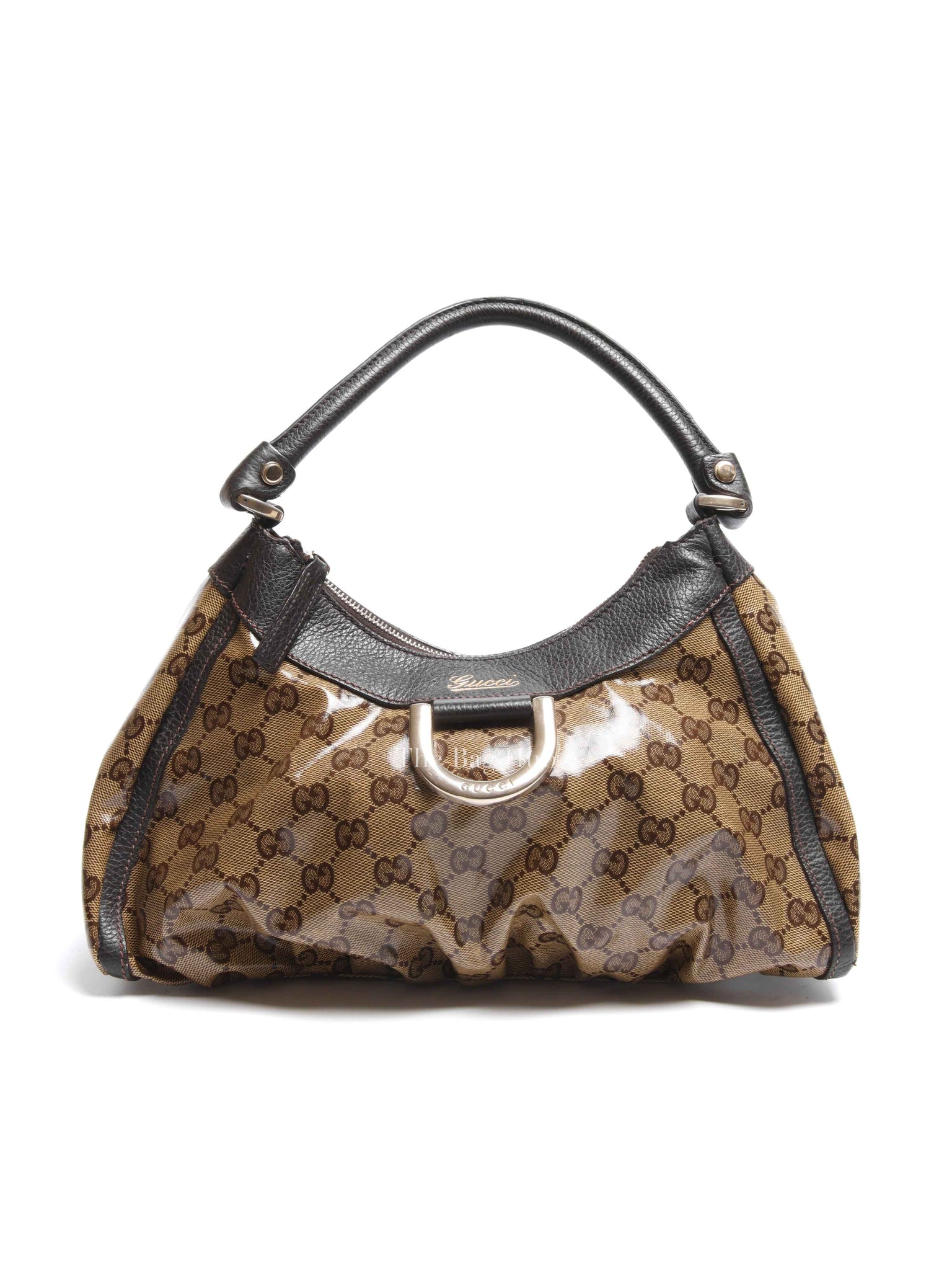 Gucci Brown Crystal Monogram D Ring Hobo Bag
