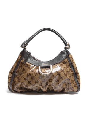 Gucci Brown Crystal Monogram D Ring Hobo Bag