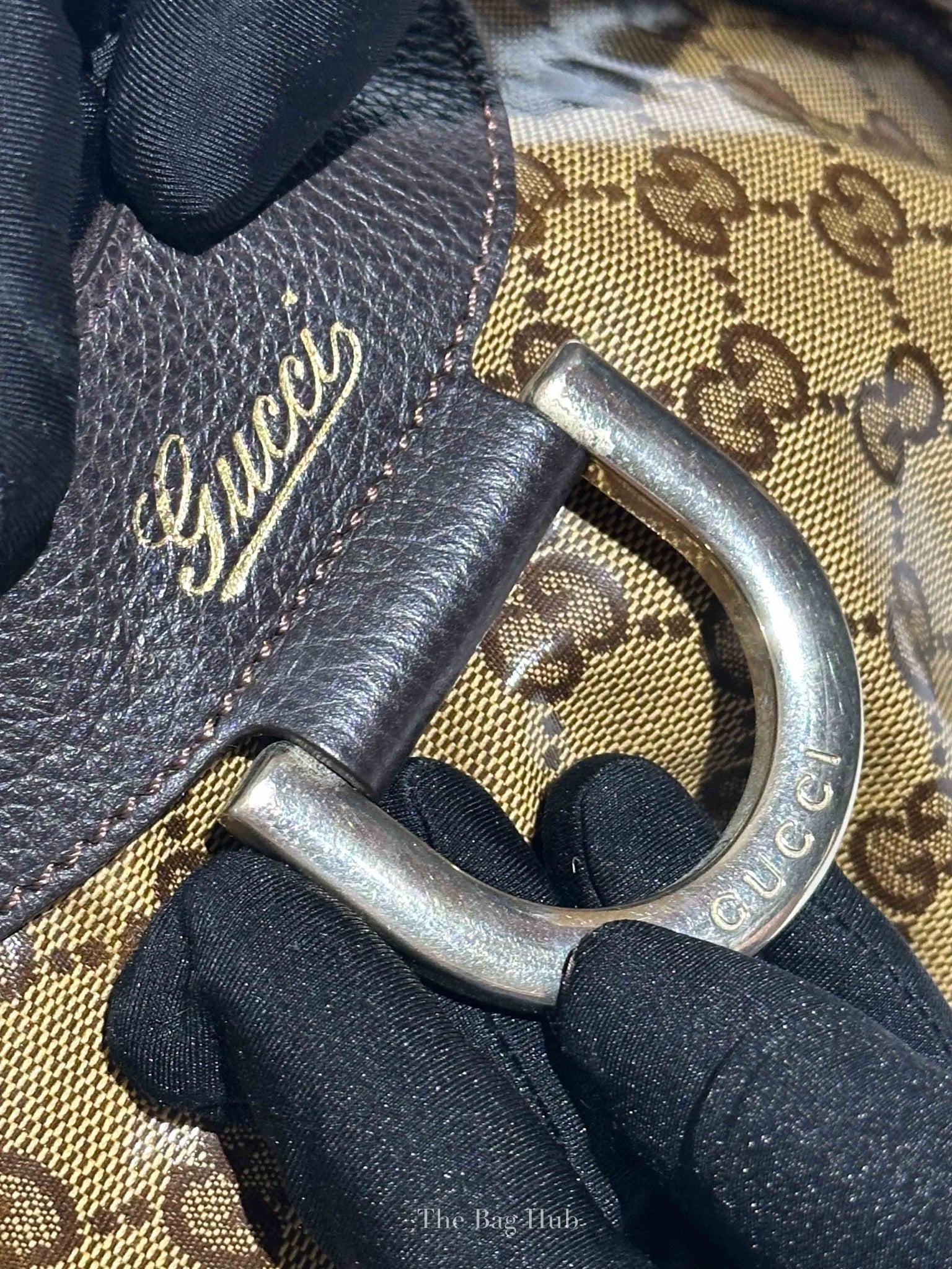 Gucci Brown Crystal Monogram D Ring Hobo Bag