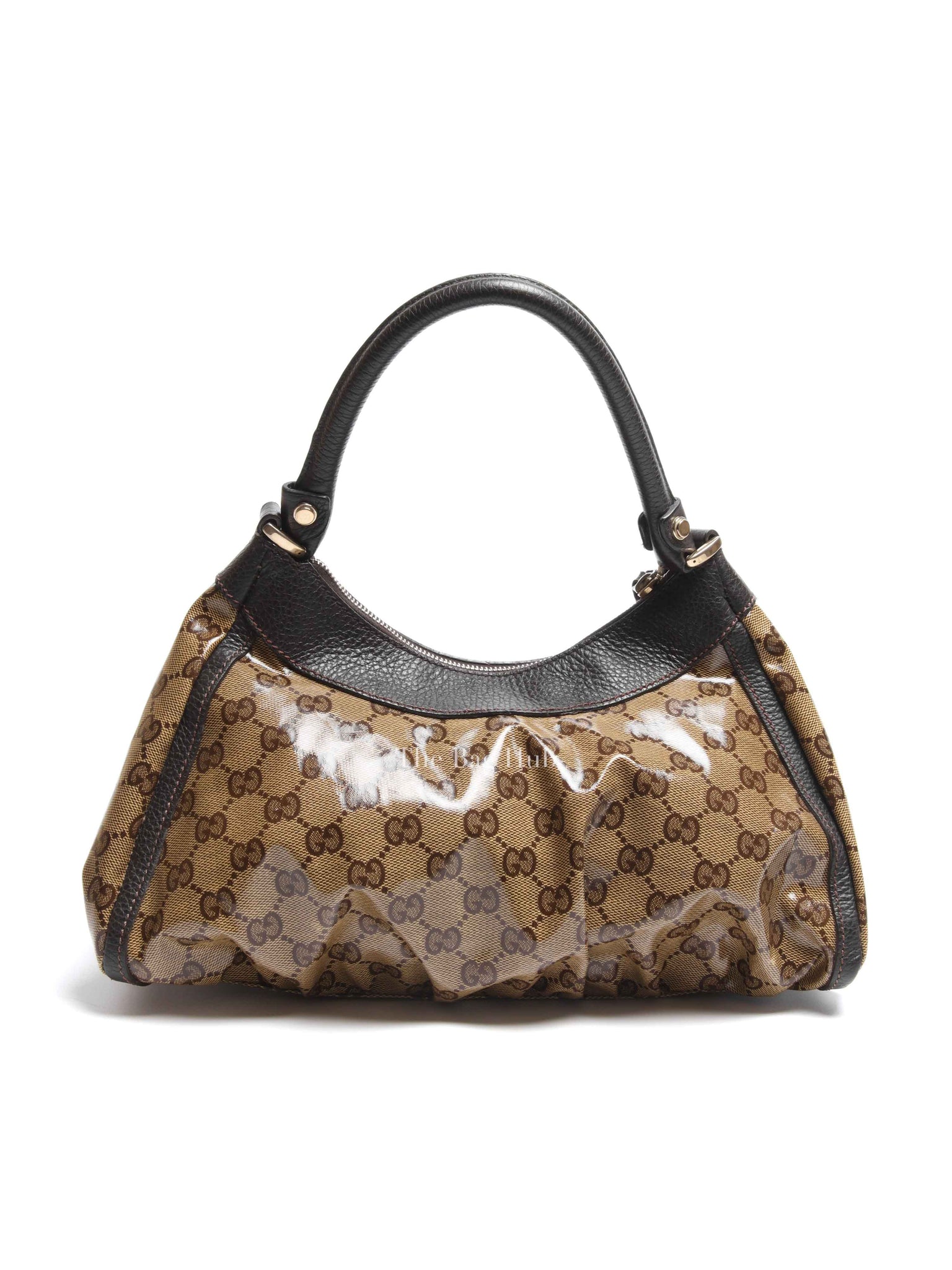 Gucci Brown Crystal Monogram D Ring Hobo Bag