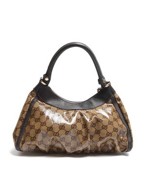 Gucci Brown Crystal Monogram D Ring Hobo Bag