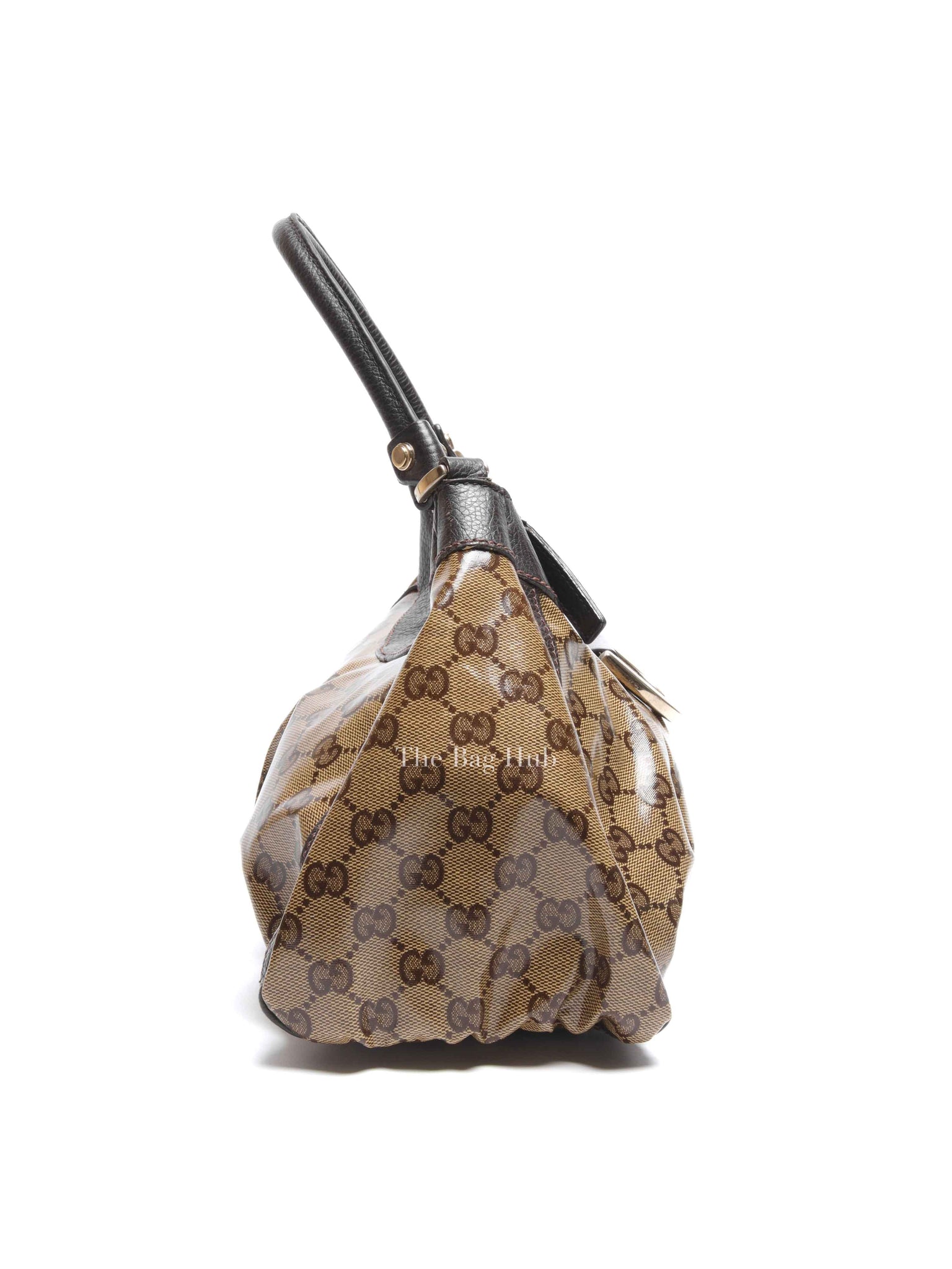 Gucci Brown Crystal Monogram D Ring Hobo Bag
