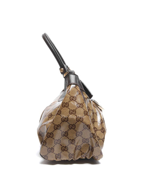Gucci Brown Crystal Monogram D Ring Hobo Bag