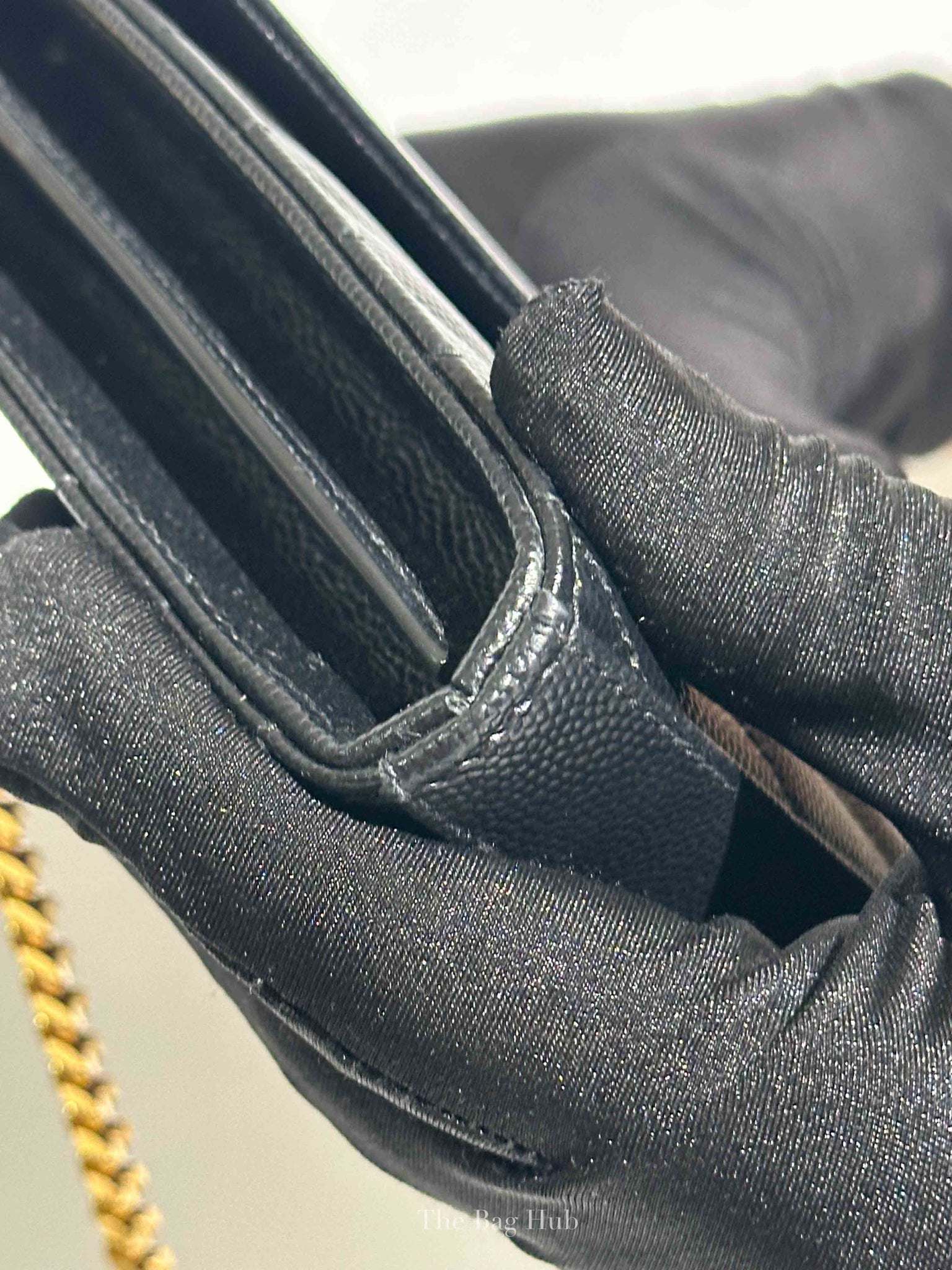 Saint Laurent Black Grain De Poudre Leather Classic Cassandre Chain Wallet GHW